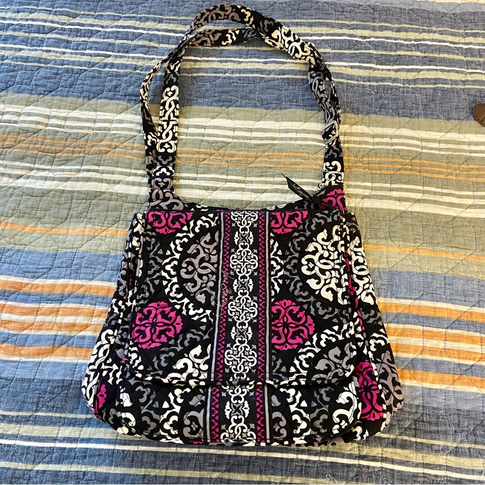 Vera Bradley Black and Pink Shoulder Bag with Vibrant Design